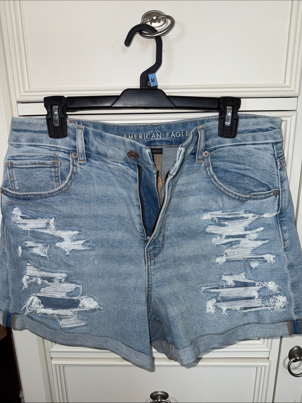 American Eagle Light Wash Distressed Denim Shorts